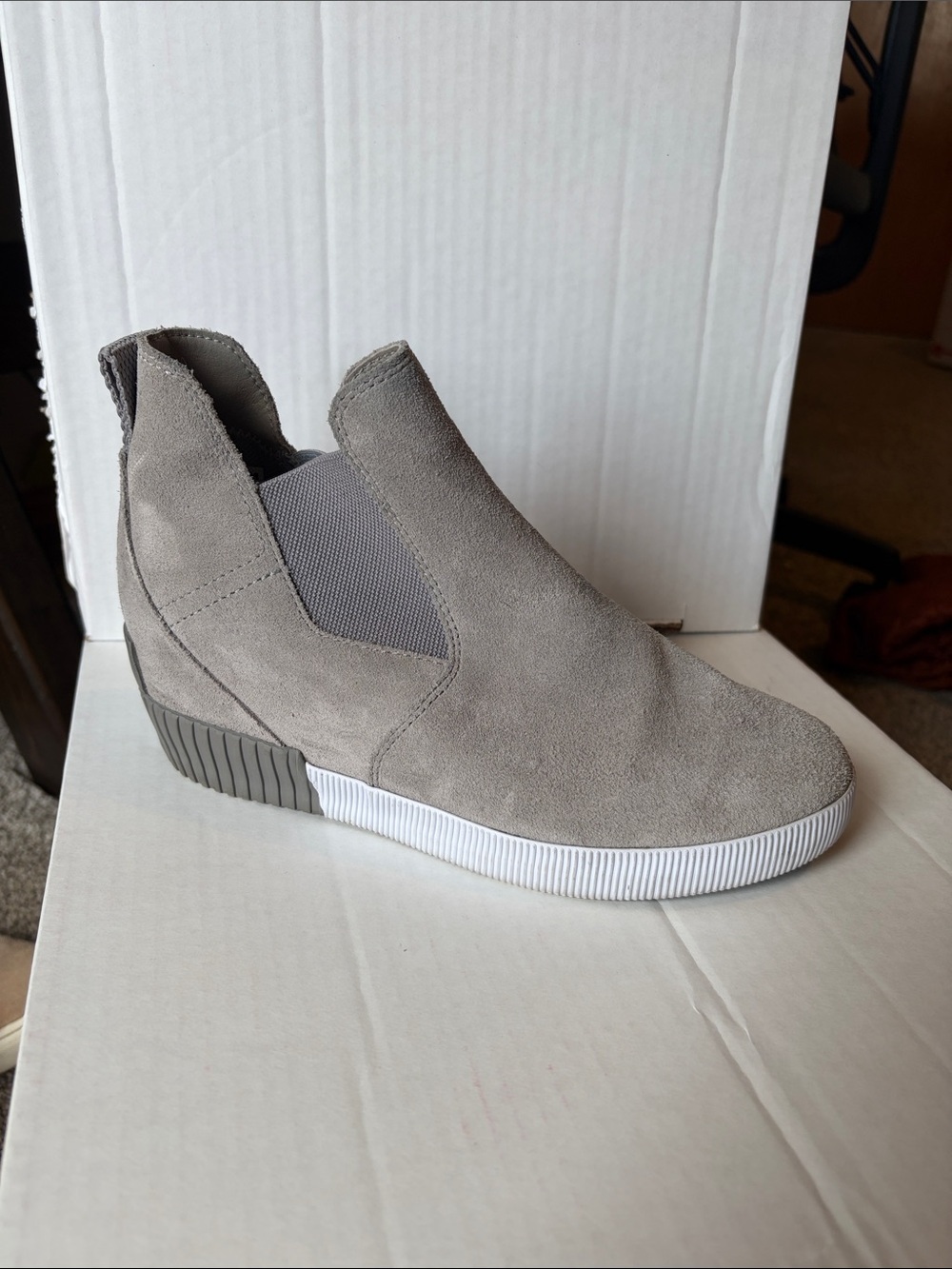 Sorel Gray Suede Wedge Chelsea Sneaker Bootie